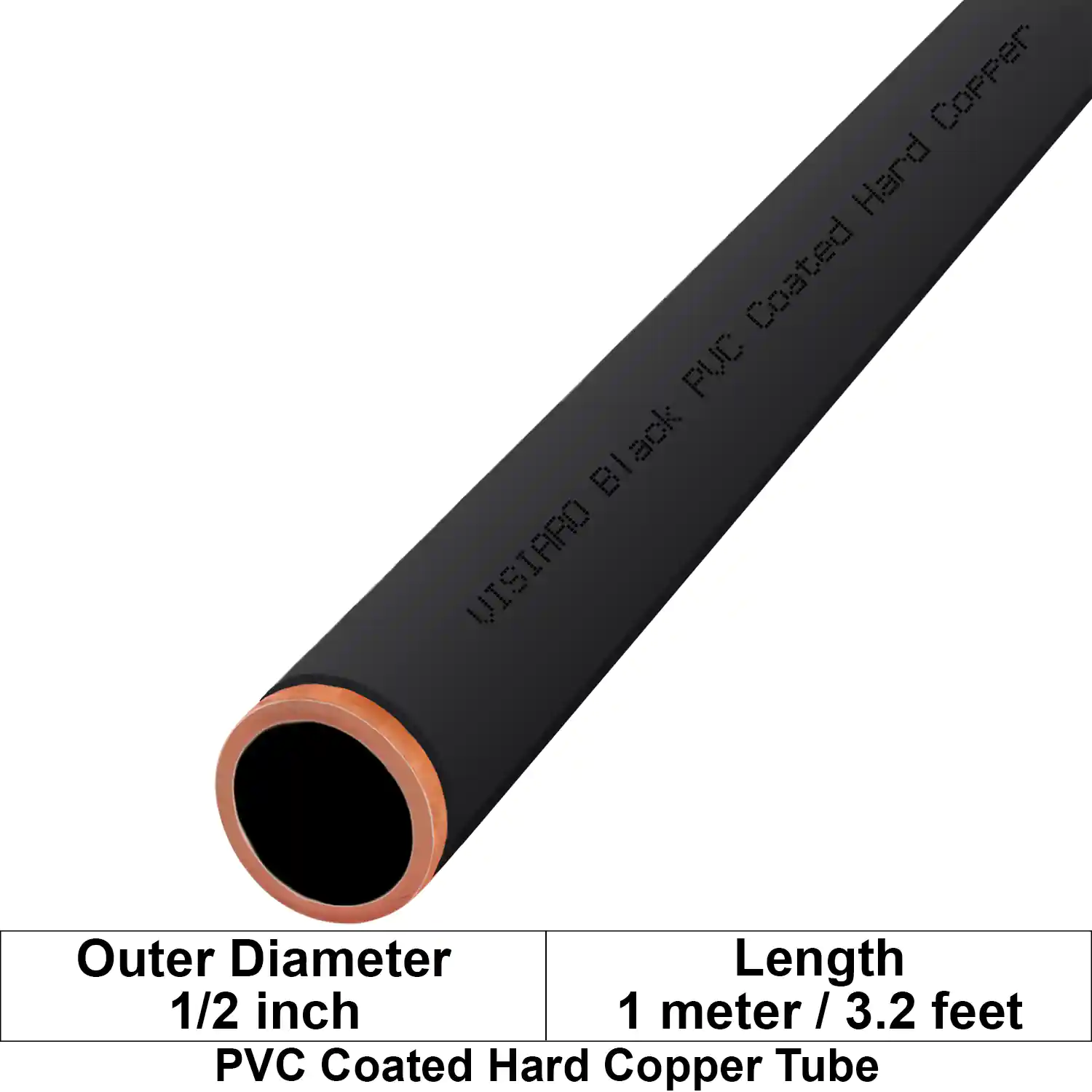 Visiaro Black PVC Coated Hard Copper Tube 1mtr long Outer Diameter - 1/2 inch