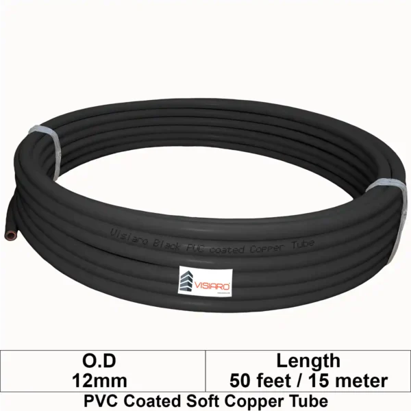 Visiaro Black PVC Coated Soft Copper Tube coil with OD 12mm 15mtr 50feet