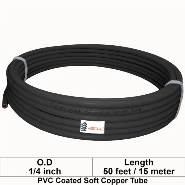 Visiaro Black PVC Coated Soft Copper Tube Coil 50ft Outer Diameter 1/4 inch