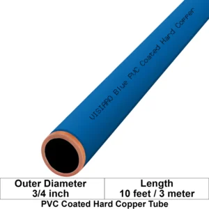 Visiaro Blue PVC Coated Hard Copper Tube 10ft long Outer Diameter - 3/4 inch