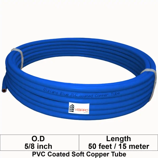 Visiaro Blue PVC Coated Soft Copper Tube coil with OD 15.875mm 15mtr 50feet