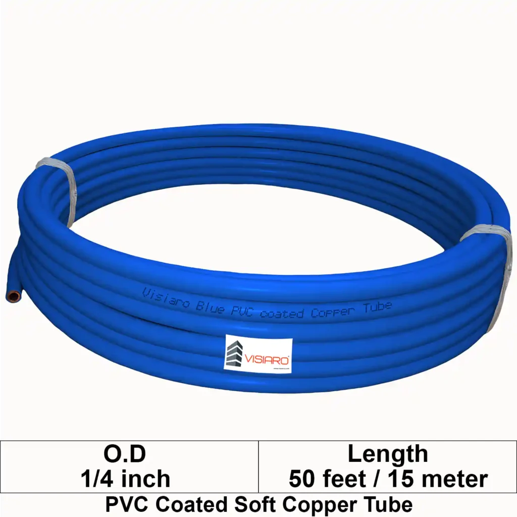 Visiaro Blue PVC Coated Soft Copper Tube coil with OD 6.35mm 15mtr 50feet