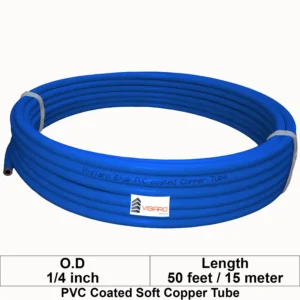 Visiaro Blue PVC Coated Soft Copper Tube Pancake Coil 50ft long Outer Diameter - 1/4 inch