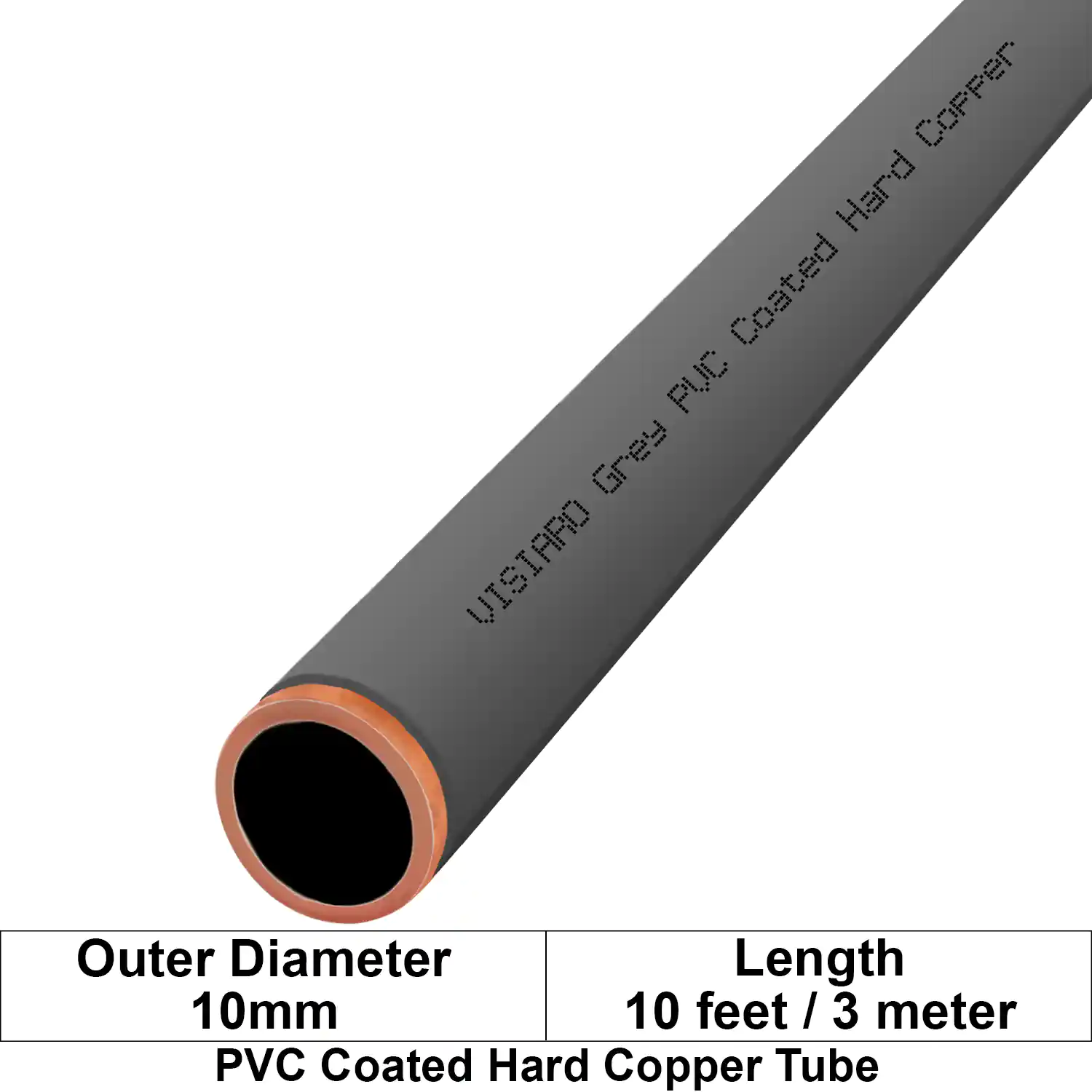 Visiaro Grey PVC Coated Hard Copper Tube 10ft long Outer Diameter - 10 mm