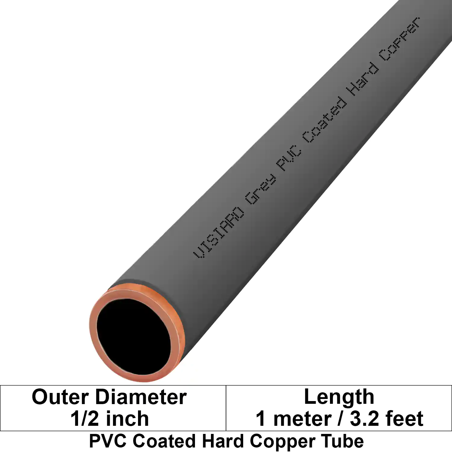 Visiaro Grey PVC Coated Hard Copper Tube 1mtr long Outer Diameter - 1/2 inch