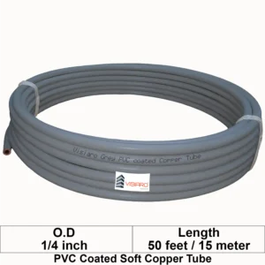 Visiaro Grey PVC Coated Soft Copper Tube Pancake Coil 50ft long Outer Diameter - 1/4 inch