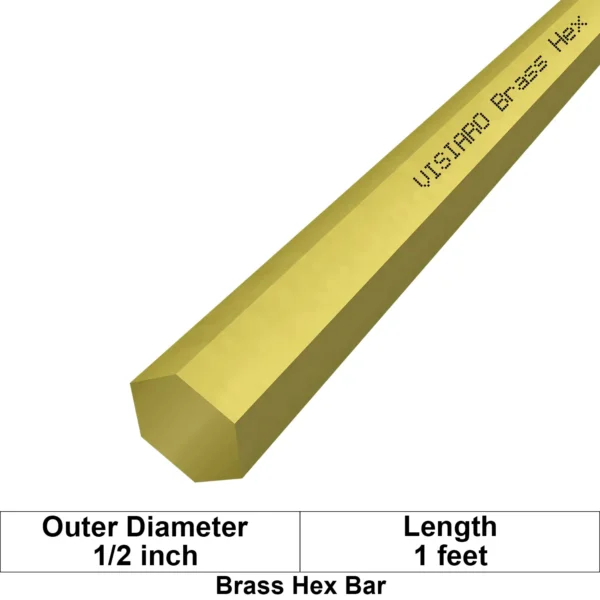 VISIARO Hard Brass Hex Bar 1ft Outer Dia 1/2 inch