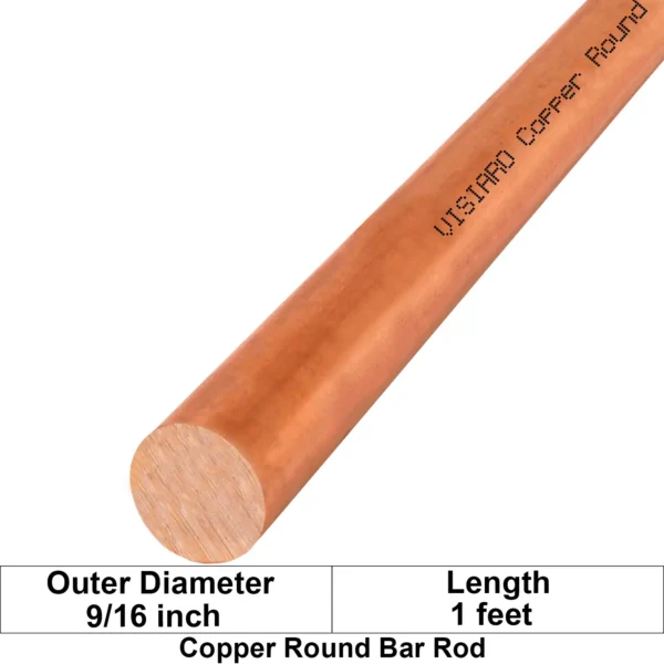 VISIARO Hard Copper Round Bar Rod 1ft Outer Dia 9/16 inch