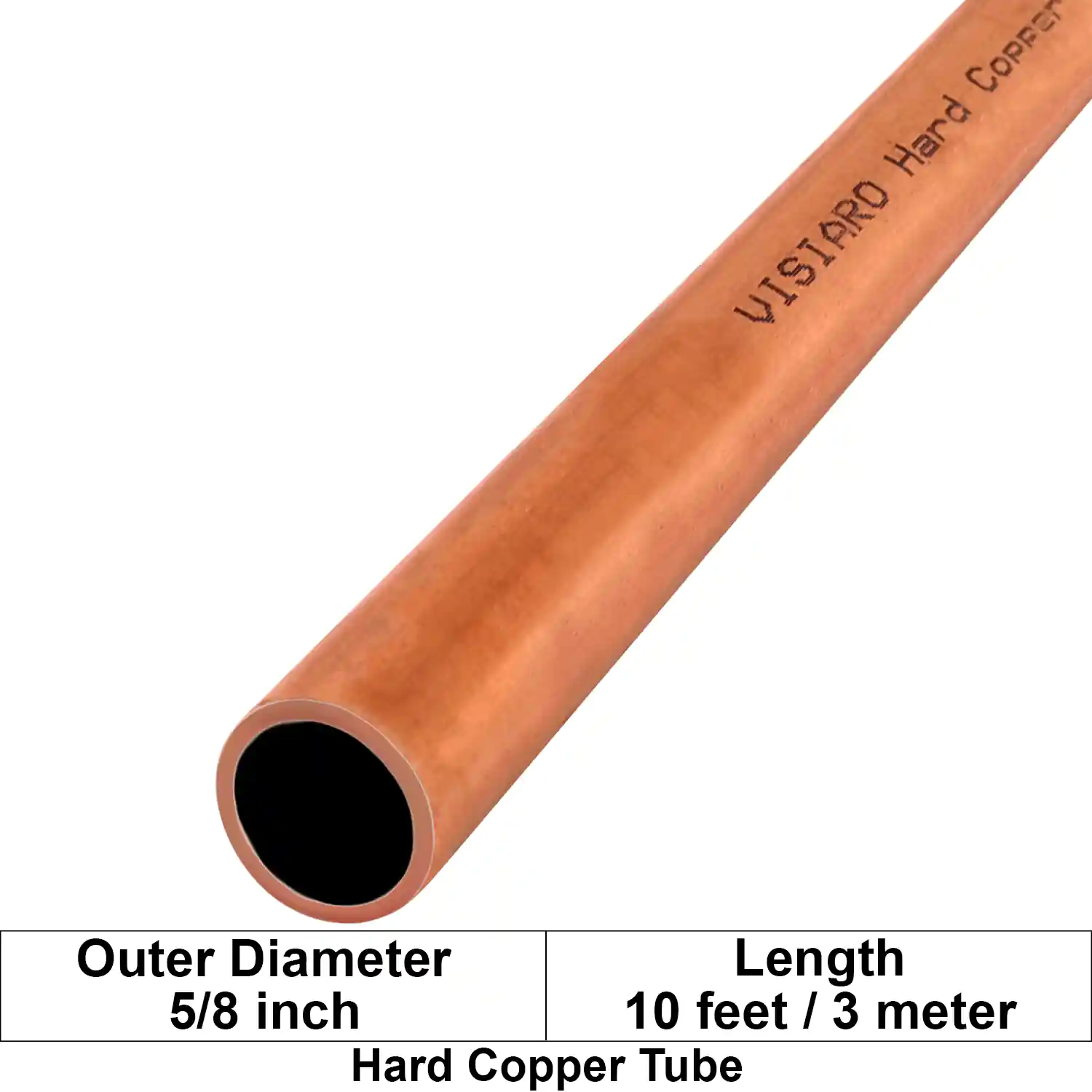 Visiaro Hard Copper Tube 10ft long Outer Diameter - 5/8 inch