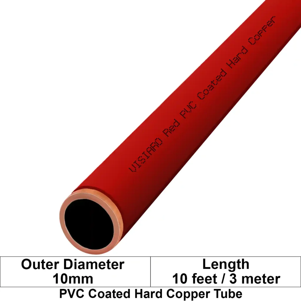 Visiaro Red PVC Coated Hard Copper tube with OD 10mm 10feet 3mtr