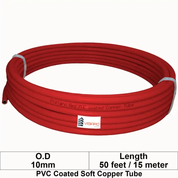 Visiaro Red PVC Coated Soft Copper Tube coil with OD 10mm 15mtr 50feet