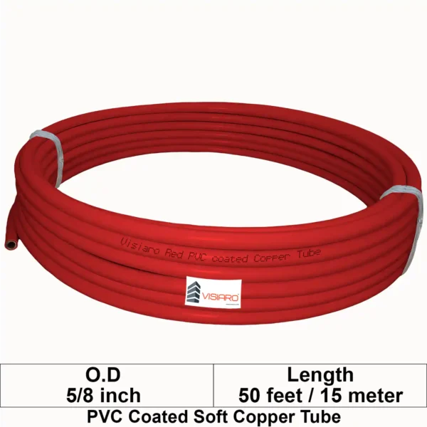 Visiaro Red PVC Coated Soft Copper Tube coil with OD 15.875mm 15mtr 50feet