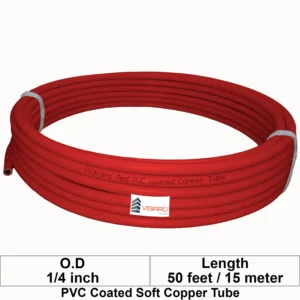 Visiaro Red PVC Coated Soft Copper Tube Pancake Coil 50ft long Outer Diameter - 1/4 inch