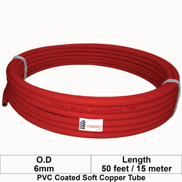 Visiaro Red PVC Coated Soft Copper Tube Pancake Coil 50ft long Outer Diameter - 6mm