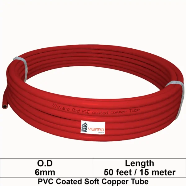 Visiaro Red PVC Coated Soft Copper Tube coil with OD 6mm 15mtr 50feet