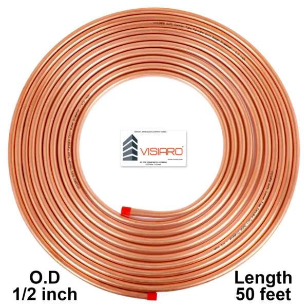 VISIARO Soft Copper Tube Pancake Coil Outer Diameter - 1/2 inch Length 15mtr-50feet shrink-pack