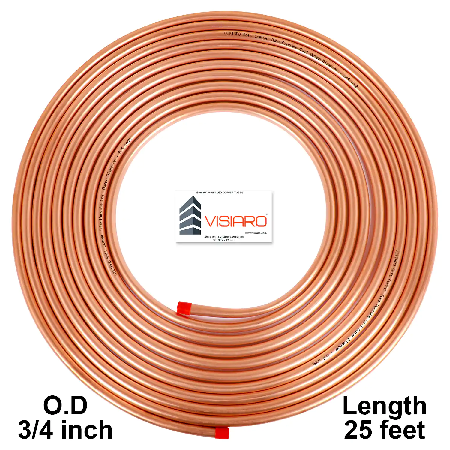 VISIARO Soft Copper Tube Pancake Coil Outer Diameter - 3/4 inch Length 7.5mtr-25feet shrink-pack
