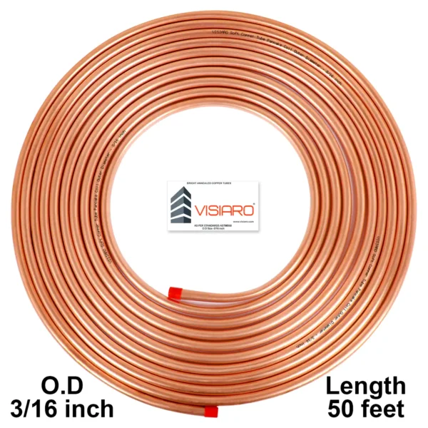VISIARO Soft Copper Tube Pancake Coil Outer Diameter - 3/16 inch Length 15mtr-50feet shrink-pack
