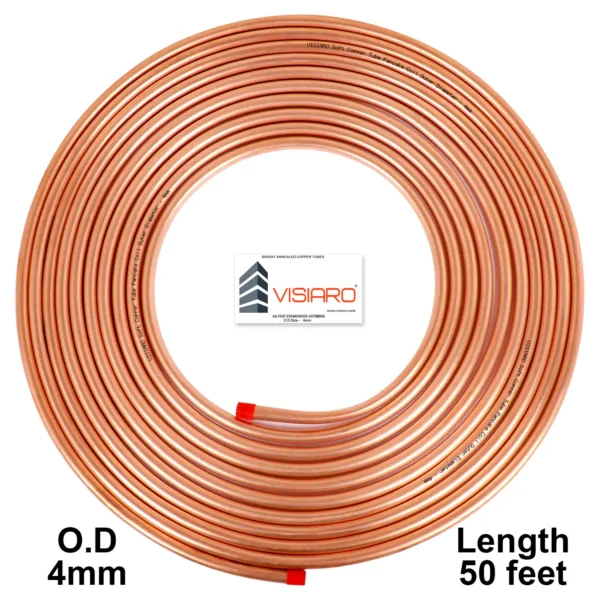 VISIARO Soft Copper Tube Pancake Coil Outer Diameter - 4 mm Length 15mtr-50feet shrink-pack