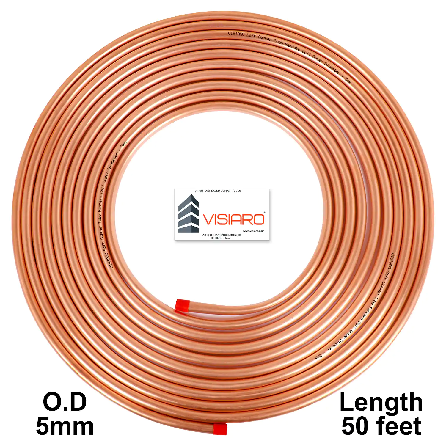 VISIARO Soft Copper Tube Pancake Coil Outer Diameter - 5 mm Length 15mtr-50feet shrink-pack