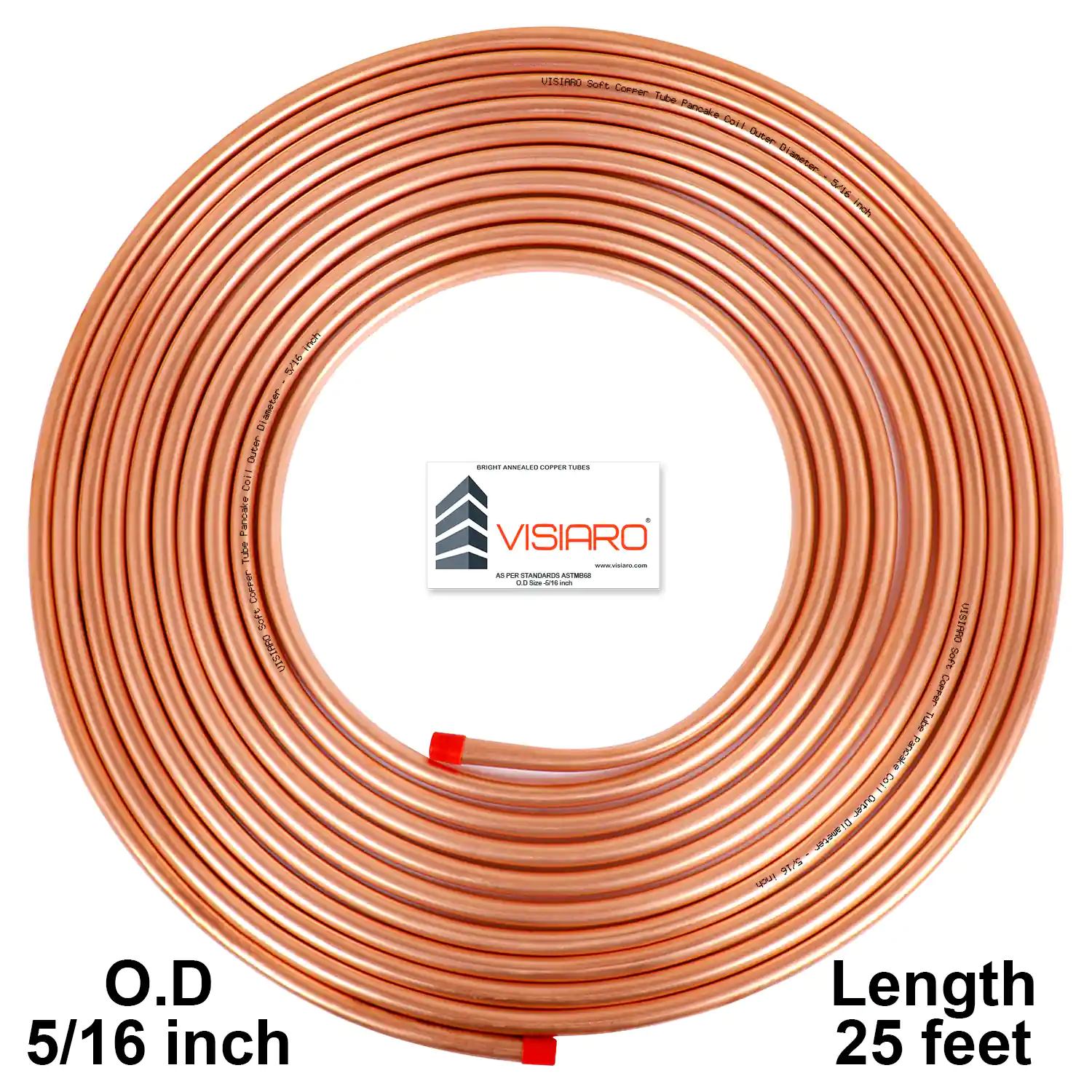 VISIARO Soft Copper Tube Pancake Coil Outer Diameter - 5/16 inch Length 7.5mtr-25feet shrink-pack