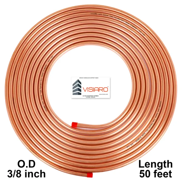 VISIARO Soft Copper Tube Pancake Coil Outer Diameter - 3/8 inch Length 15mtr-50feet shrink-pack