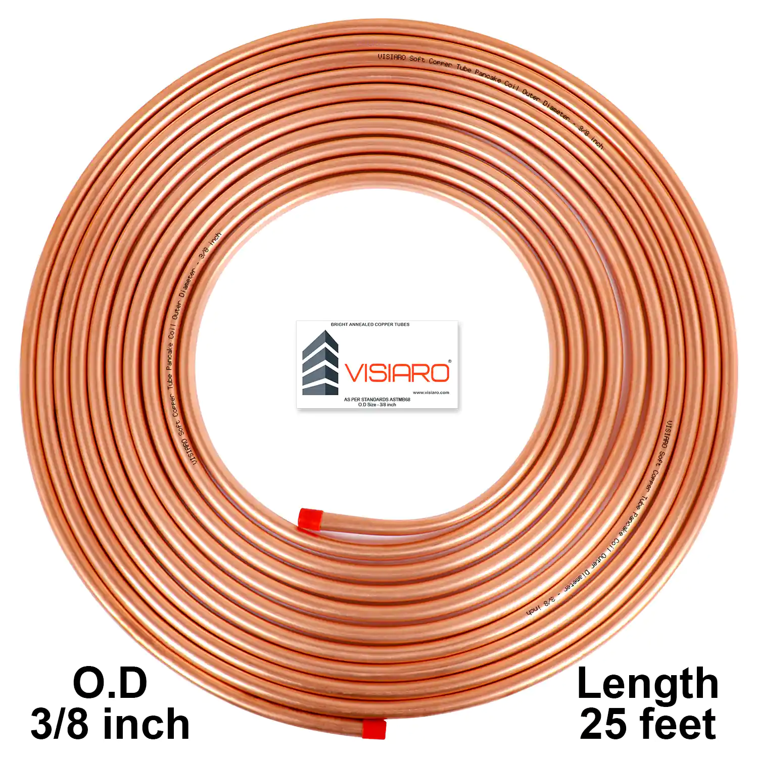 VISIARO Soft Copper Tube Pancake Coil Outer Diameter - 3/8 inch Length 7.5mtr-25feet shrink-pack