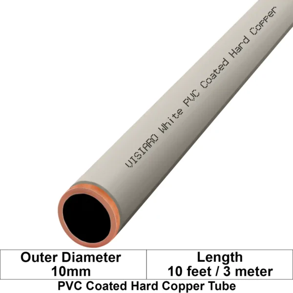 Visiaro White PVC Coated Hard Copper Tube 10ft long Outer Diameter - 10 mm