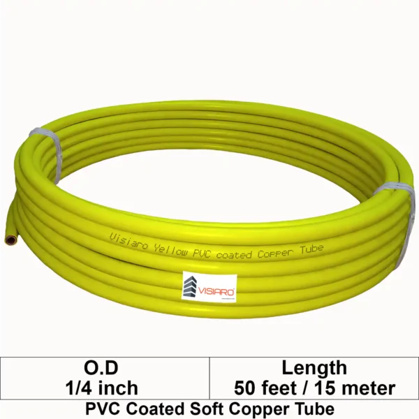 Visiaro Yellow PVC Coated Soft Copper Tube 50ft Outer Dia 1/4 inch