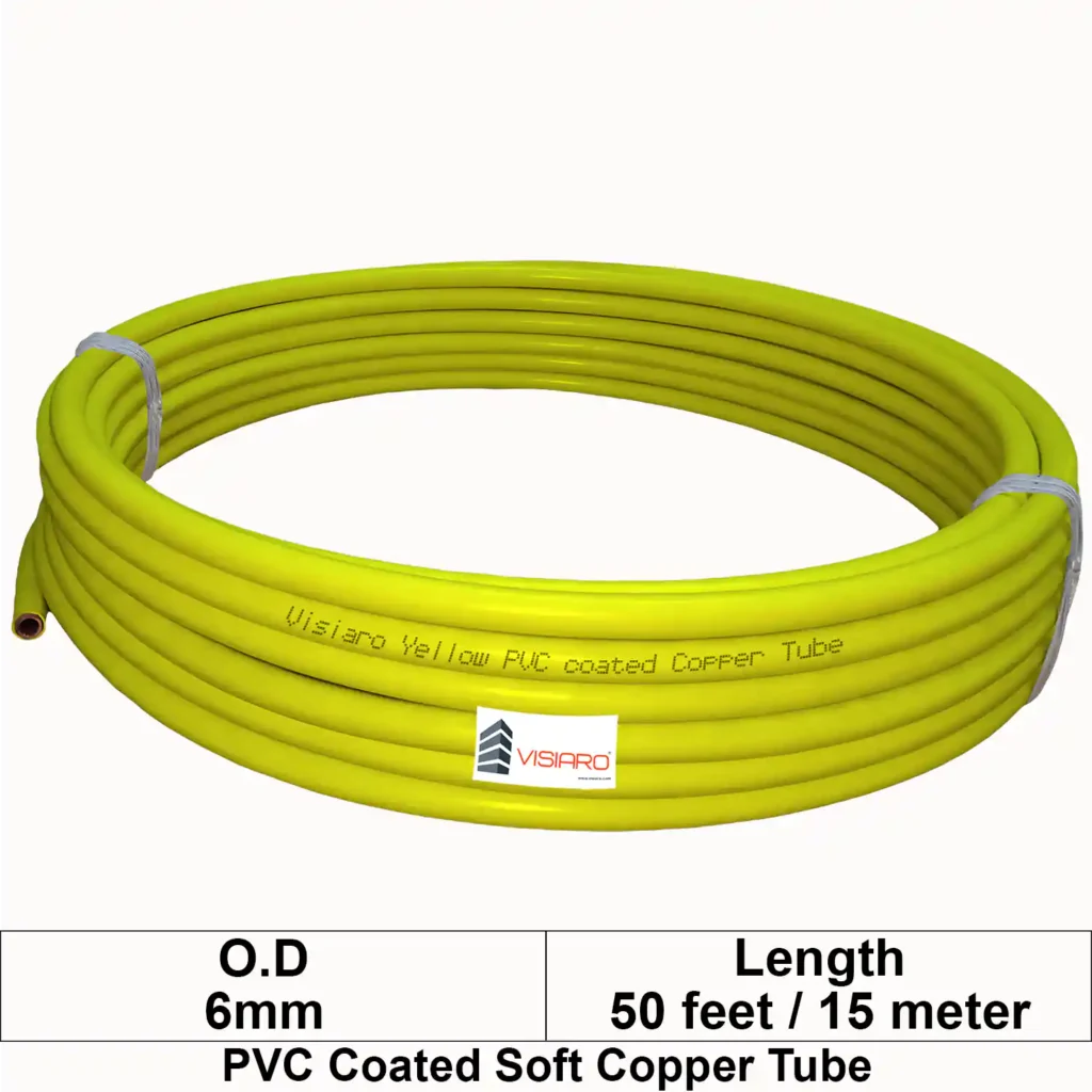 Visiaro Yellow PVC Coated Soft Copper Tube coil with OD 6mm 15mtr 50feet