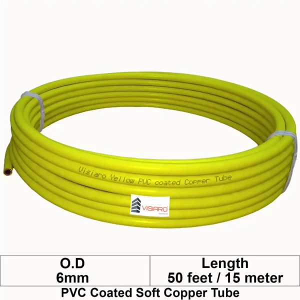 Visiaro Yellow PVC Coated Soft Copper Tube Pancake Coil 50ft long Outer Diameter - 6mm