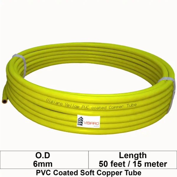 Visiaro Yellow PVC Coated Soft Copper Tube coil with OD 6mm 15mtr 50feet