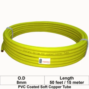 Visiaro Yellow PVC Coated Soft Copper Tube coil with OD 8mm 15mtr 50feet
