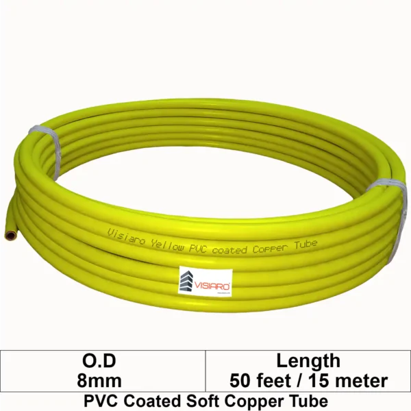 Visiaro Yellow PVC Coated Soft Copper Tube coil with OD 8mm 15mtr 50feet